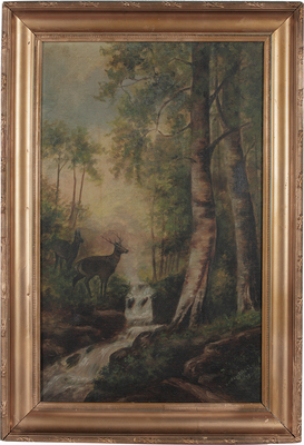 Неизвестный художник. Пейзаж с оленями 